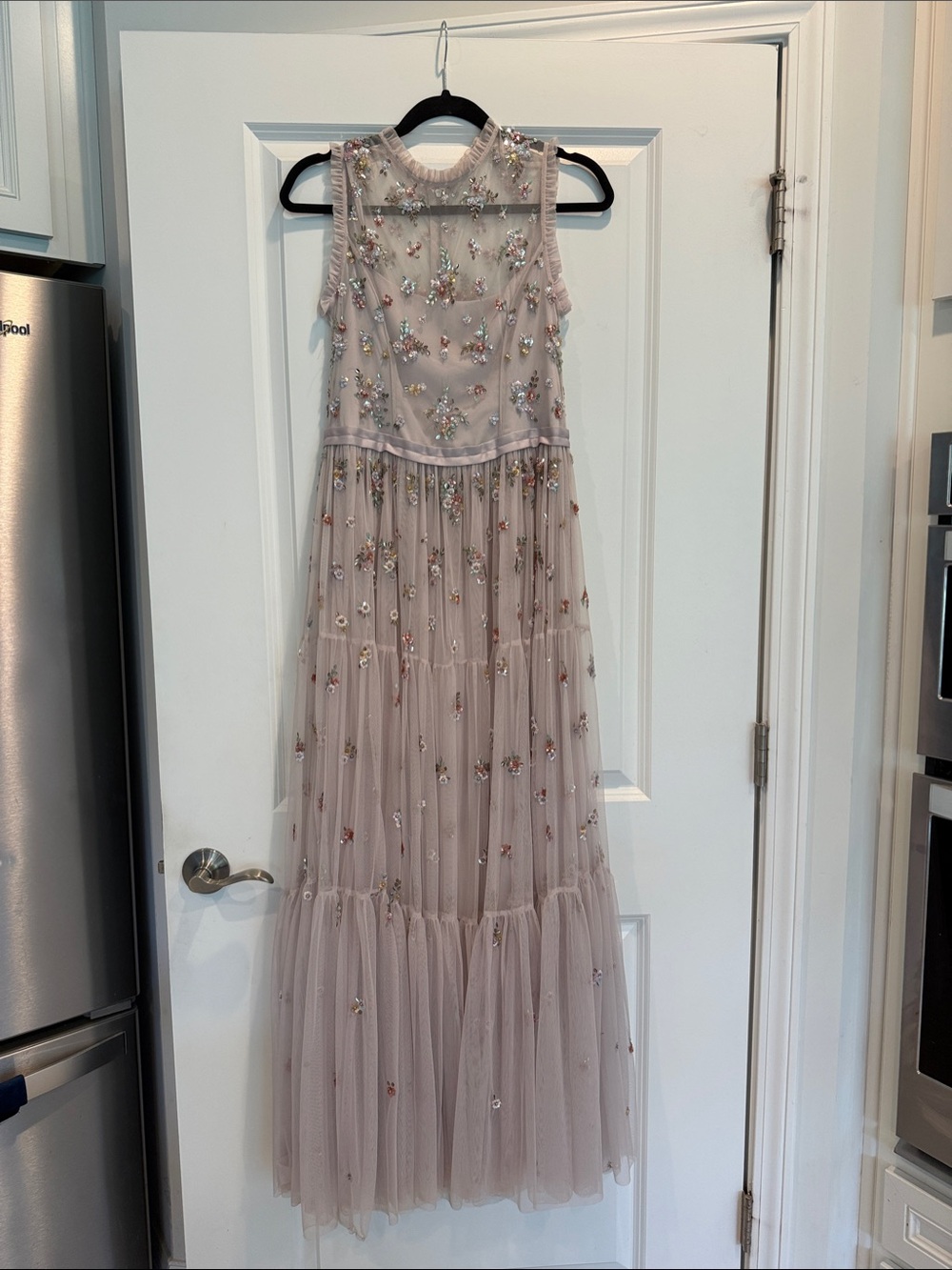 Needle & Thread Pale Blush Embellished Tulle Maxi Gown